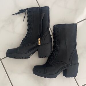 Black army boots with heel